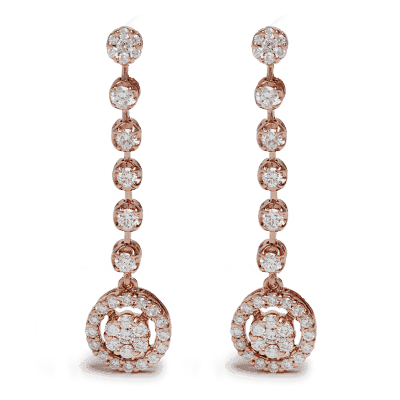 Diamond Halo Line Drop Earrings in 18ct Rose Gold Diamond Halo Line Drop Earrings in 18ct Rose Gold