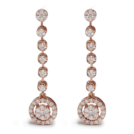 Diamond Halo Line Drop Earrings in 18ct Rose Gold Diamond Halo Line Drop Earrings in 18ct Rose Gold