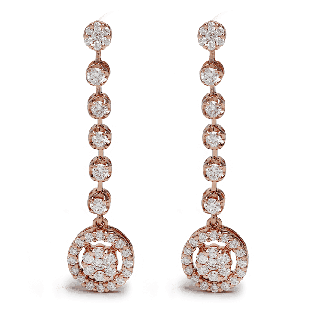 أقراط متدلية على شكل هالة ألماس من الذهب الوردي عيار 18 قيراط أقراط متدلية على شكل هالة ألماس من الذهب الوردي عيار 18 قيراط