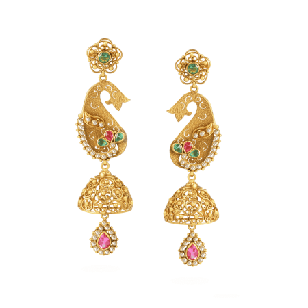 22ct Gold Peacock Jali Earrings