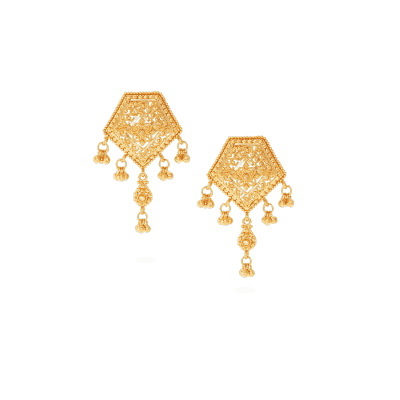 Jali Hexagon Ghungroo Earrings in 22ct Gold