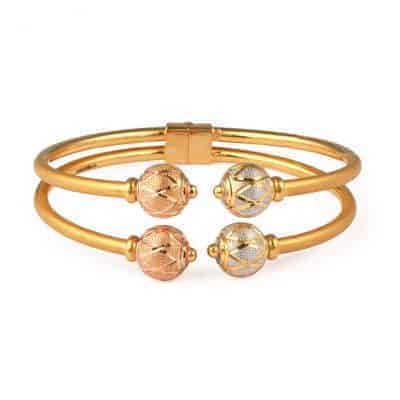 22ct Gold Dual Kada Bangle with Spherical Finials 22ct Gold Dual Kada Bangle with Spherical Finials