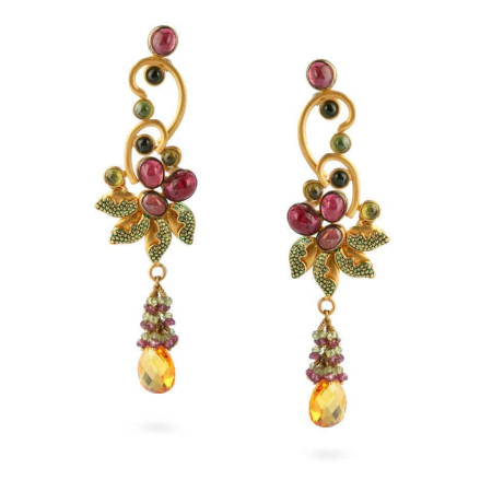 22ct Gold Floral Drop Earrings with Gemstones 22ct Gold Floral Drop Earrings with Gemstones