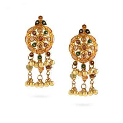 22ct Gold Multicolour Stone Jhumka Earrings 22ct Gold Multicolour Stone Jhumka Earrings