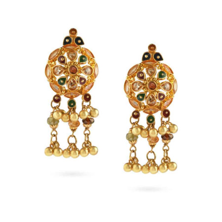 22ct Gold Multicolour Stone Jhumka Earrings 22ct Gold Multicolour Stone Jhumka Earrings