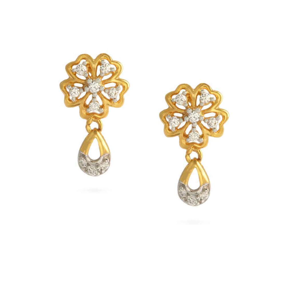 22ct Gold Floral CZ Tropfen Ohrringe für Frauen 22ct Gold Floral CZ Tropfen Ohrringe für Frauen