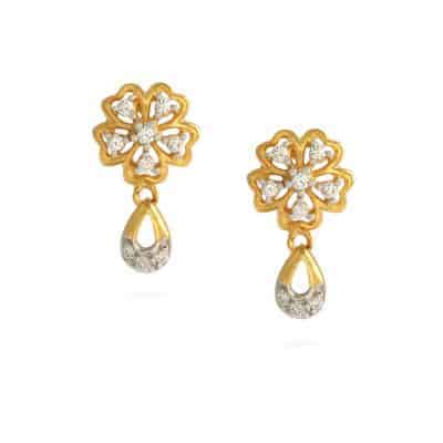 22ct Gold Floral CZ Drop Earrings for Women