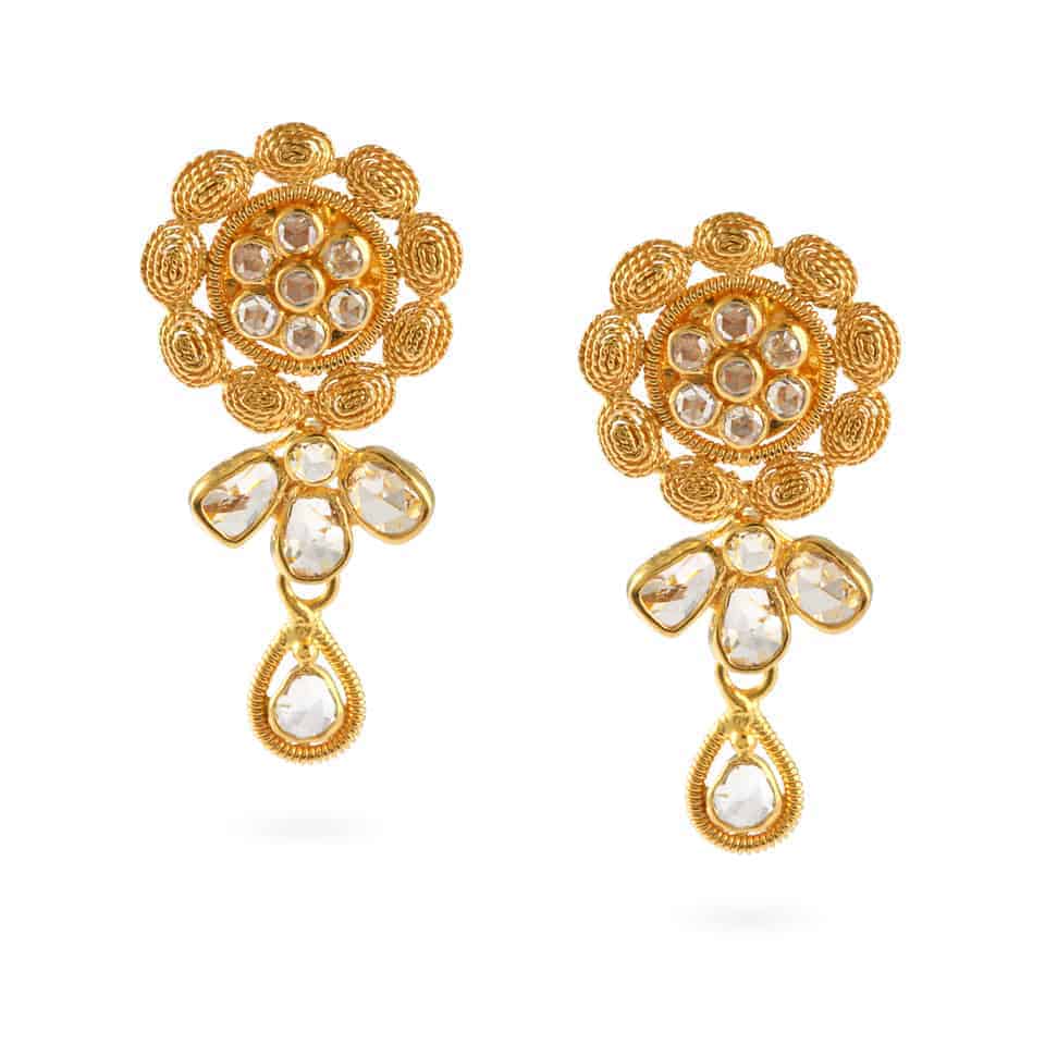 Diya 22 ayar altın Polki Marigold damla küpe Diya 22 ayar altın Polki Marigold damla küpe