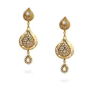 22ct Gold Polki Kundan Teardrop Dangle Earrings 22ct Gold Polki Kundan Teardrop Dangle Earrings