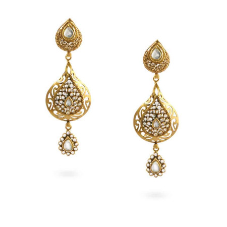 22ct Gold Polki Kundan Teardrop Dangle Earrings 22ct Gold Polki Kundan Teardrop Dangle Earrings