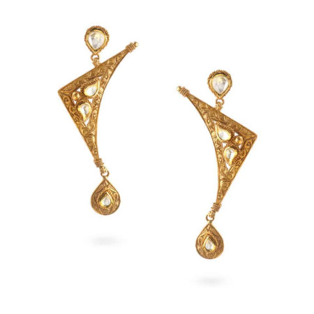 22ct Gold Kundan Inspired Dangle Earrings 22ct Gold Kundan Inspired Dangle Earrings