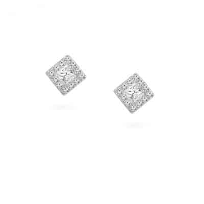 18ct White Gold Square Halo Diamond Earrings 18ct White Gold Square Halo Diamond Earrings