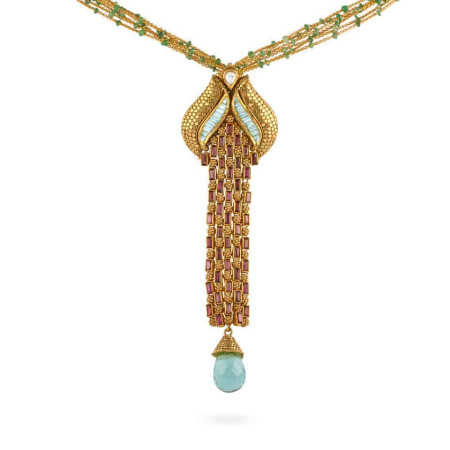 22ct Drop Pendant Necklace with Multi-Strand Chain 22ct Drop Pendant Necklace with Multi-Strand Chain