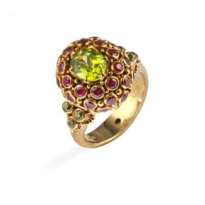 Peridot Ruby Dome Ring in 18ct Gold Peridot Ruby Dome Ring in 18ct Gold