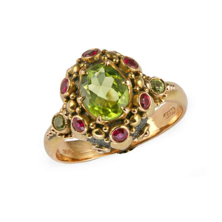 Peridot Ruby Cluster Ring in Silver & 18ct Rose Gold Peridot Ruby Cluster Ring in Silver & 18ct Rose Gold