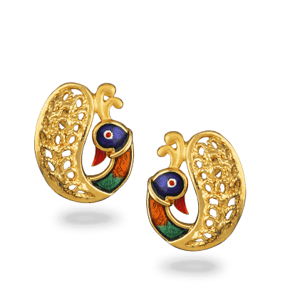 22ct Gold Peacock Enamel Earrings 22ct Gold Peacock Enamel Earrings