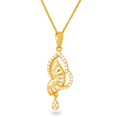 22ct Gold CZ Leaf Pendant
