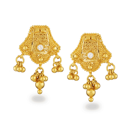 22ct Gold Filigree Earrings with Hanging Beads 22ct Gold Filigree Earrings with Hanging Beads
