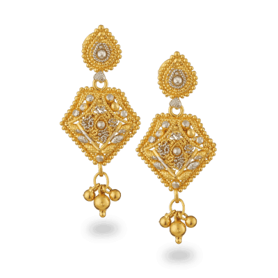 22ct Gold Filigree Earrings with Hanging Beads 22ct Gold Filigree Earrings with Hanging Beads