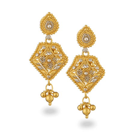 22ct Gold Filigree Earrings with Hanging Beads 22ct Gold Filigree Earrings with Hanging Beads