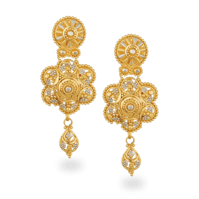 22ct Filigree Drop Earrings with Rhodium Detailing 22ct Filigree Drop Earrings with Rhodium Detailing
