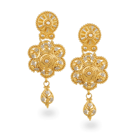 22ct Filigree Drop Earrings with Rhodium Detailing 22ct Filigree Drop Earrings with Rhodium Detailing
