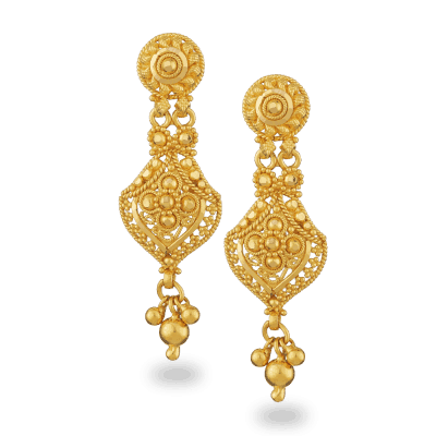 22ct Gold Dangle Filigree Earrings With Polki Stone 22ct Gold Dangle Filigree Earrings With Polki Stone