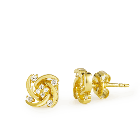 22ct Gold CZ Stud Earrings – Floral Swirl Design 22ct Gold CZ Stud Earrings – Floral Swirl Design