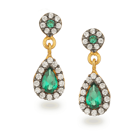 22ct Gold Emerald Green Teardrop CZ Drop Earrings 22ct Gold Emerald Green Teardrop CZ Drop Earrings