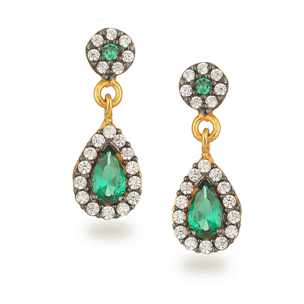 22ct Gold Emerald Green Teardrop CZ Drop Earrings 22ct Gold Emerald Green Teardrop CZ Drop Earrings