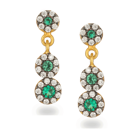 Triple Halo Drop Earrings with Emerald and CZ Triple Halo Drop Earrings with Emerald and CZ