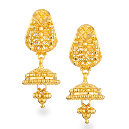 22ct Gold Jali Filigree Jhumka Earrings
