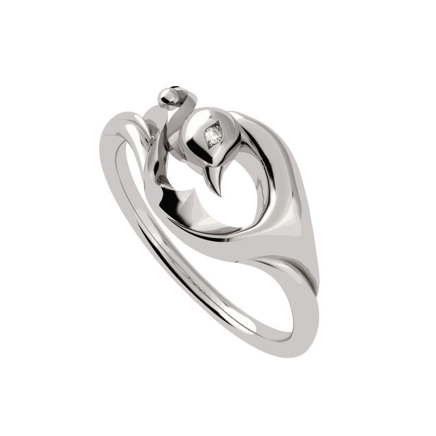 Doğal Beyaz Altından Vinyasa Tavuskuşu Yüzük Doğal Beyaz Altından Vinyasa Tavuskuşu Yüzük