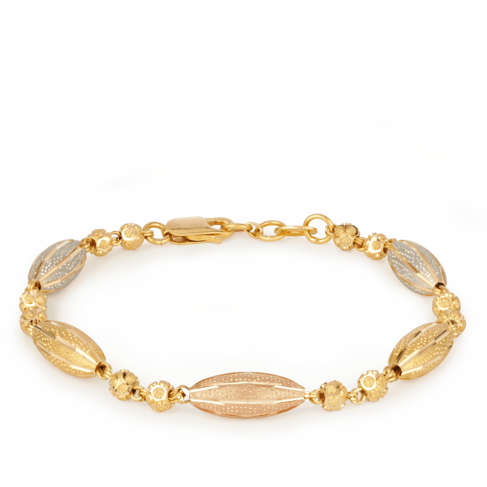 سوار خرز بيضاوي ذهبي بيضاوي عيار 22 قيراط مع ذهب وردي سوار خرز بيضاوي ذهبي بيضاوي عيار 22 قيراط مع ذهب وردي