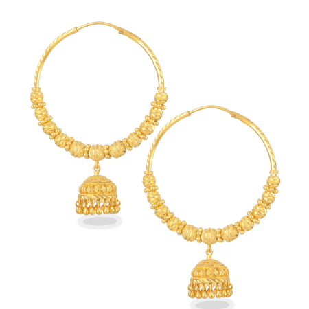 22ct Gold Hoop Earrings with Traditional Jhumki Droplets