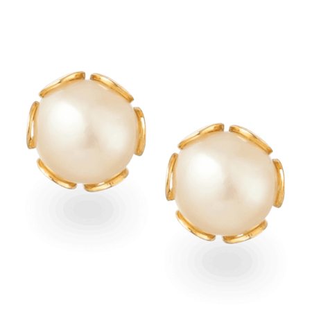 22ct Gold Pearl Ear Stud Earrings – Classic Round Setting 22ct Gold Pearl Ear Stud Earrings – Classic Round Setting