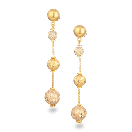 22ct Gold Drop Earrings with Textured Star-Cut Beads