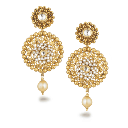 22ct Gold Polki Earrings with Pearl Drop 22ct Gold Polki Earrings with Pearl Drop
