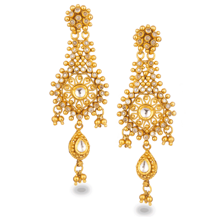 22ct Gold Antique Finish Earrings with Polki Stones 22ct Gold Antique Finish Earrings with Polki Stones