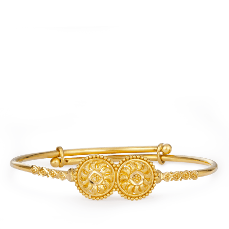 22ct Gold Baby Adjustable Bangle – Floral Coin Design