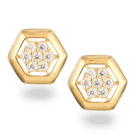 22ct Gold Hexagon Frame CZ Stud Earrings