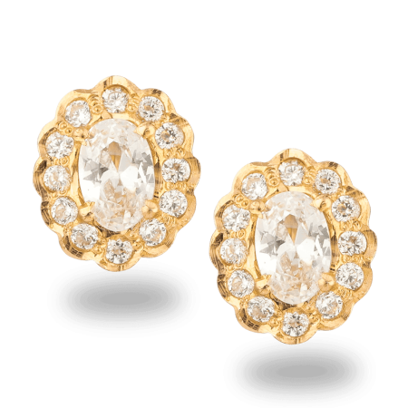 22ct Gold CZ Floral Halo Stud Earrings