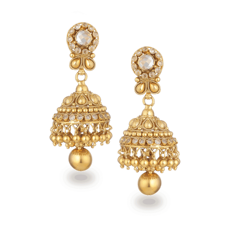 22ct Gold Jhumka Earrings with Polki Stones 22ct Gold Jhumka Earrings with Polki Stones