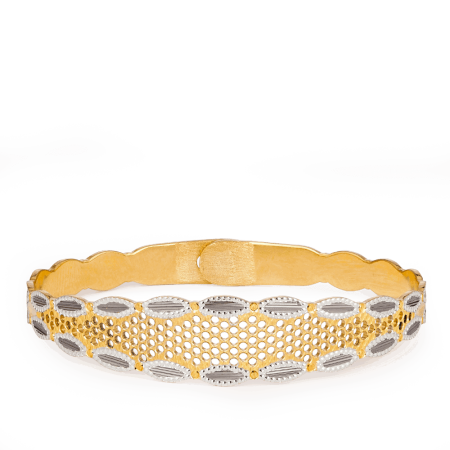 22ct Gold Kada Bangle with Rhodium Detail 22ct Gold Kada Bangle with Rhodium Detail