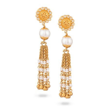 Anusha 22ct Gold Polki & Pearl Drop Earrings with Rose Gold Anusha 22ct Gold Polki & Pearl Drop Earrings with Rose Gold