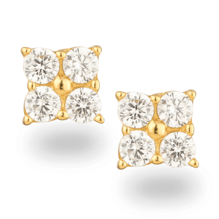 22ct Gold Square CZ Cluster Ladies Stud Earrings