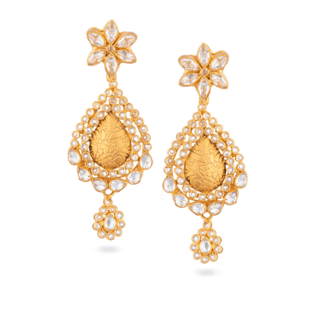22ct Gold Polki Teardrop Earrings with Floral Stud Detail 22ct Gold Polki Teardrop Earrings with Floral Stud Detail