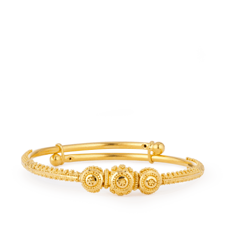 22ct Gold Baby Bangle – Adjustable with Trio Motif Design 22ct Gold Baby Bangle – Adjustable with Trio Motif Design