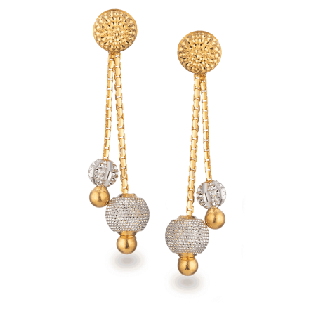 22ct Gold Drop Earrings with Rhodium Ball Finish 22ct Gold Drop Earrings with Rhodium Ball Finish