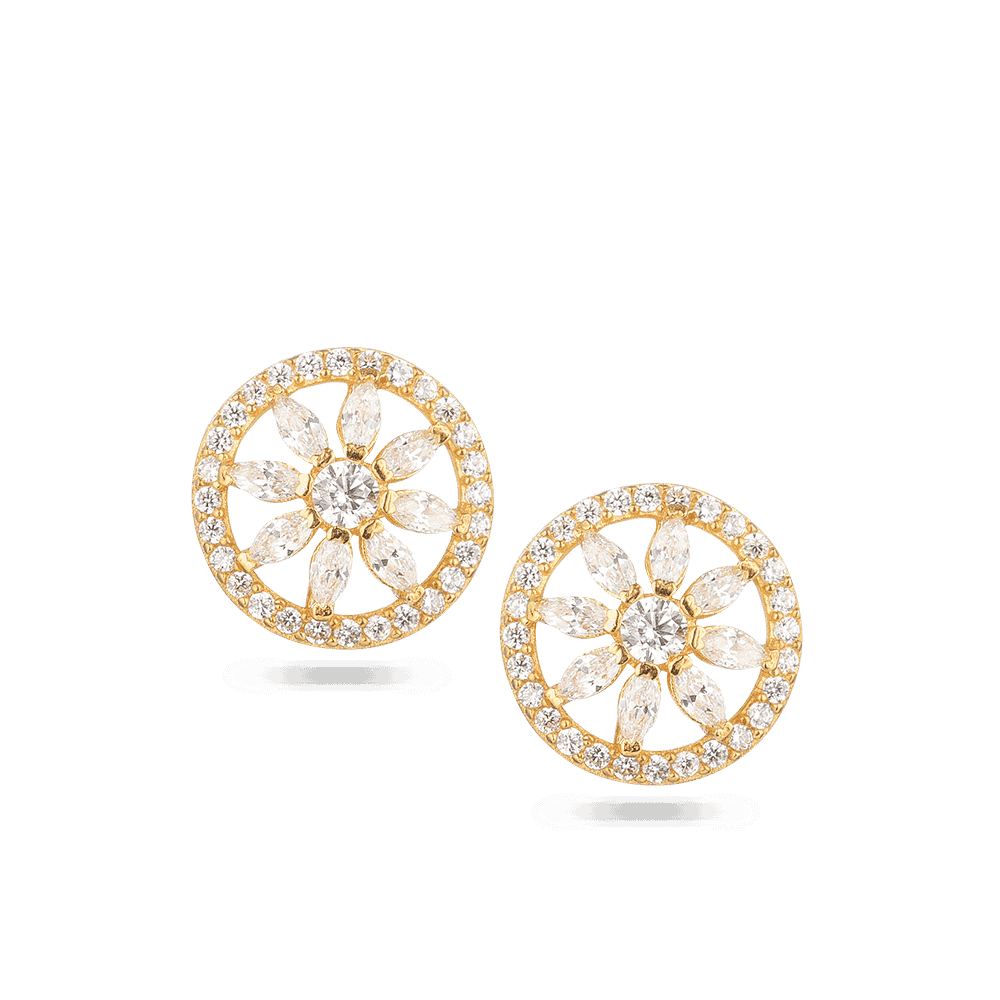 أقراط مرصعة بالذهب عيار 22 قيراطاً من الذهب المشع على شكل هالة CZ أقراط مرصعة بالذهب عيار 22 قيراطاً من الذهب المشع على شكل هالة CZ